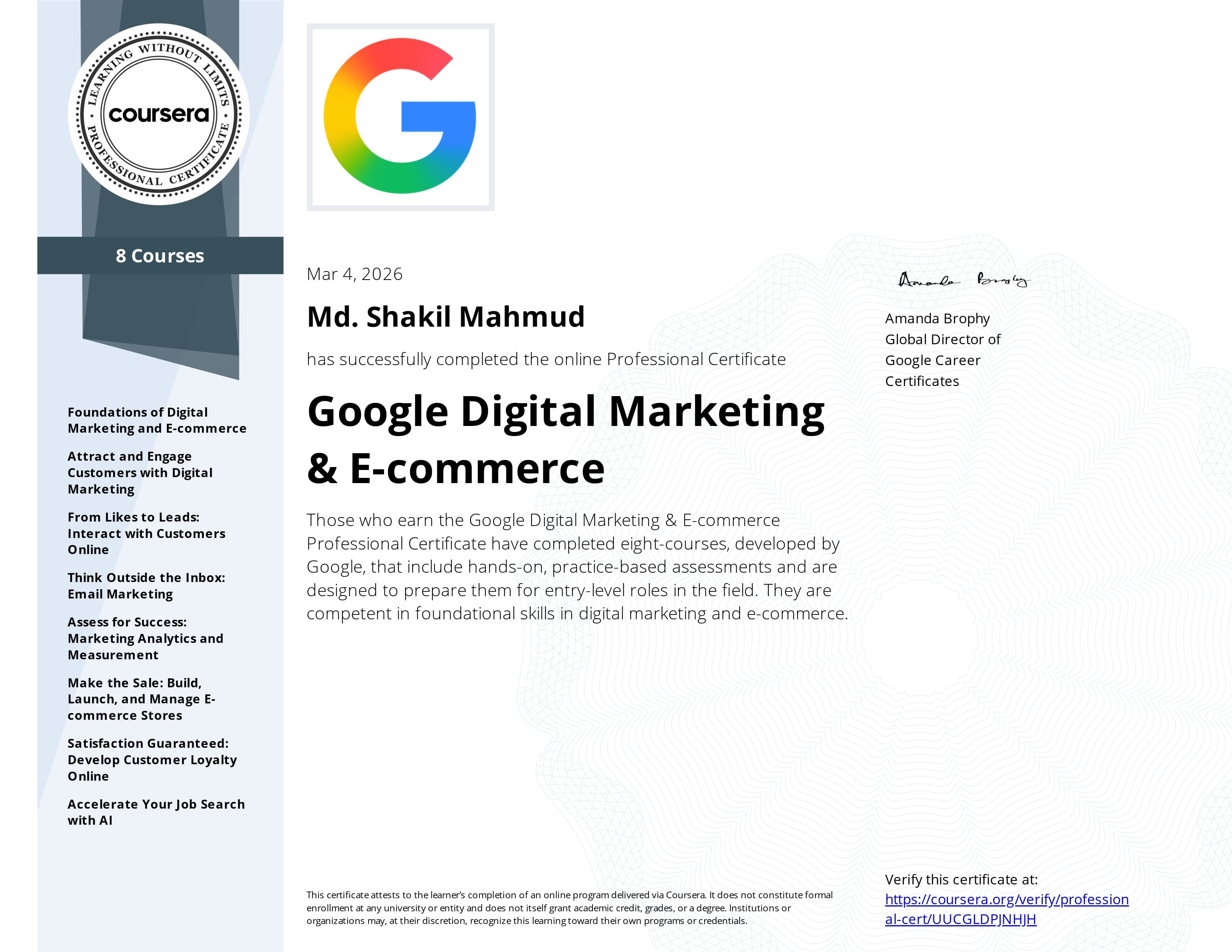 Google Digital Marketing & E-commerce Certificate